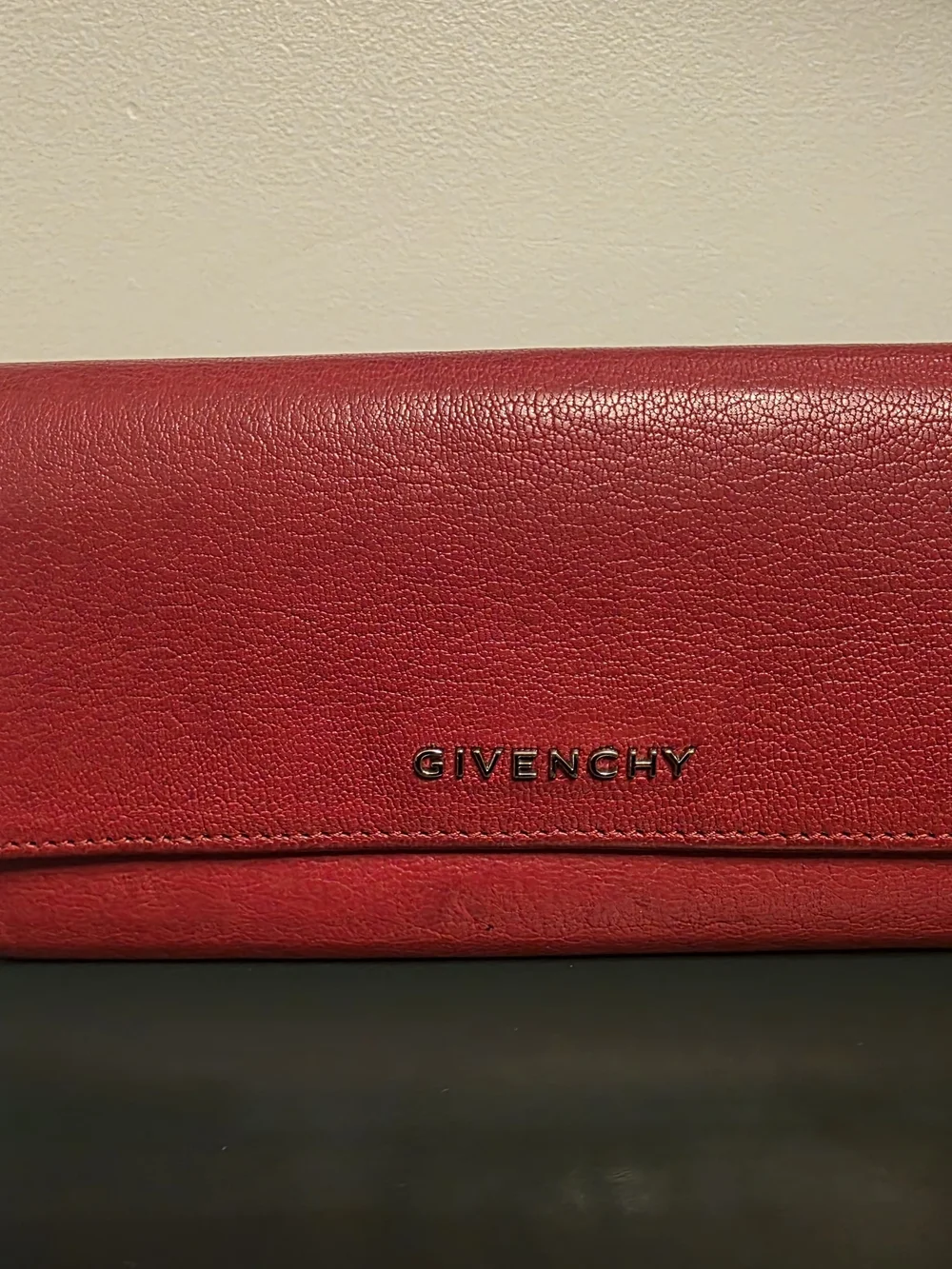 Red Leather Wallet with Logo Plaque
